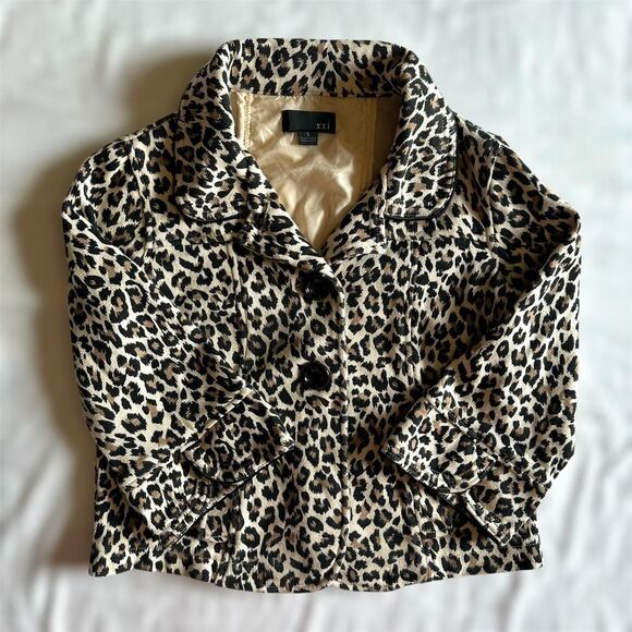 Vtg 90s Forever 21 Leopard Print Button Front Cropped Jacket Sz S Indie Preppy - Picture 1 of 5